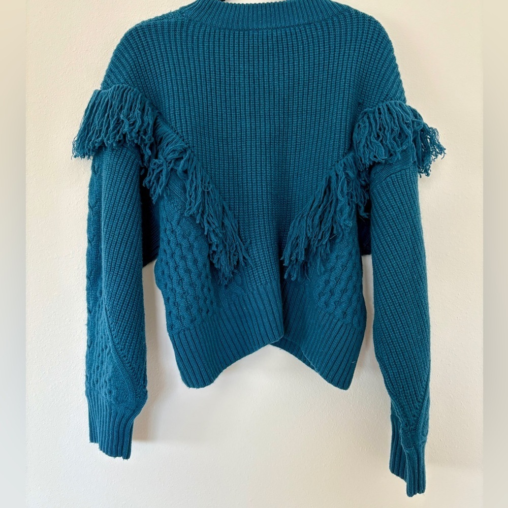 Equipment Femme Amira Sweater Deep Lagoon Blue Fringe Chunky Knit Wool Cashmere - Picture 4 of 8